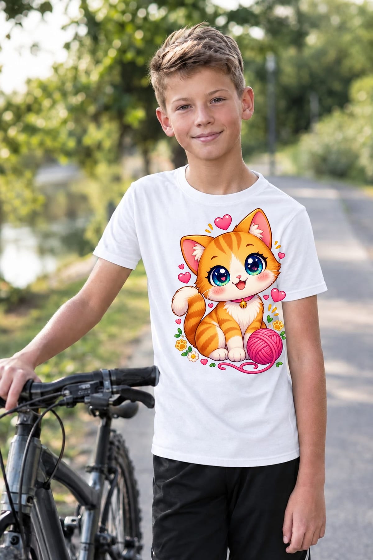 Koszulka z kotem dla chłopca biała słodki styl kawaii, zdjęcie 8