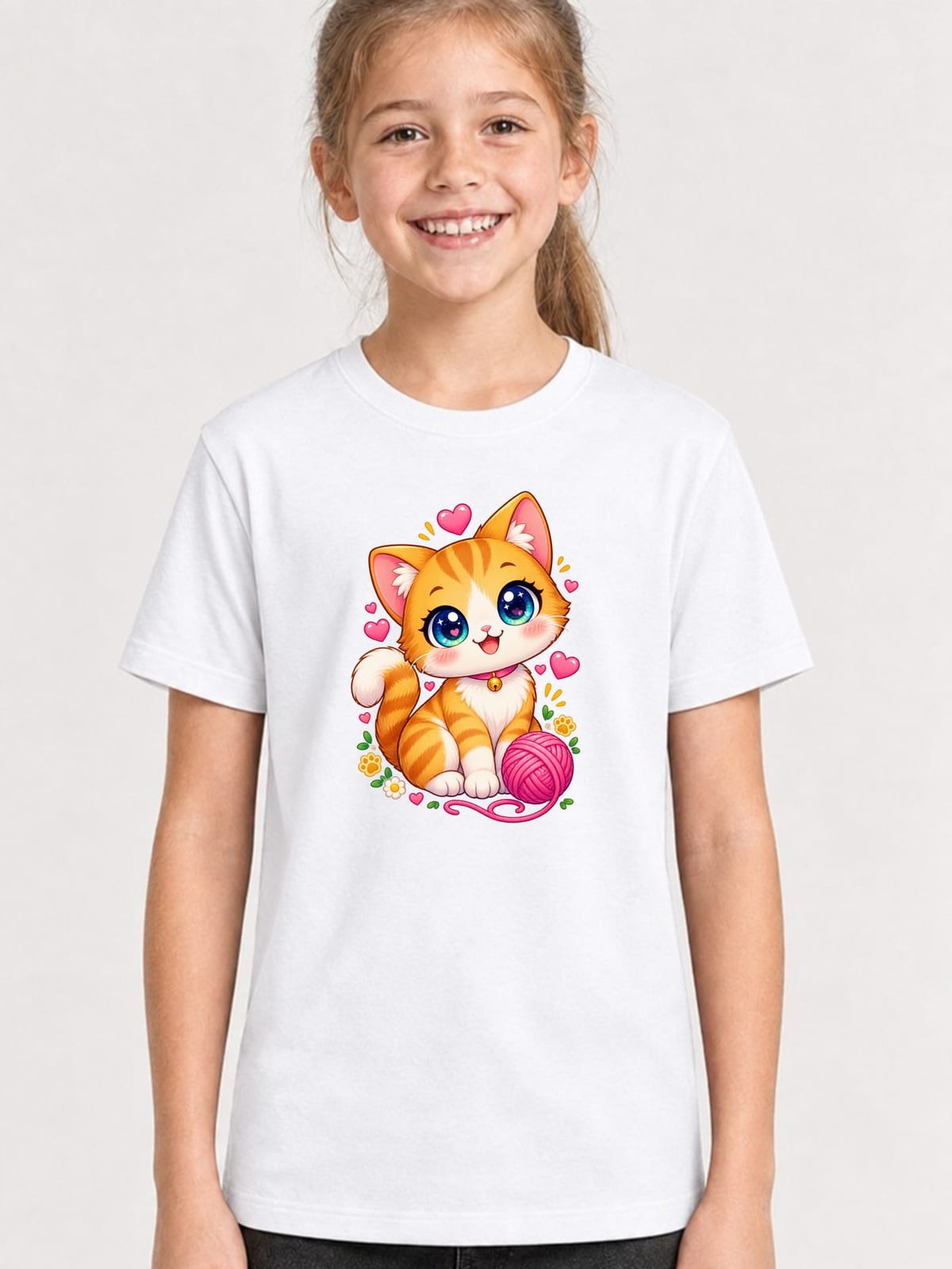 Koszulka z kotem dla dziewczynki biała słodki kawaii, zdjęcie 1
