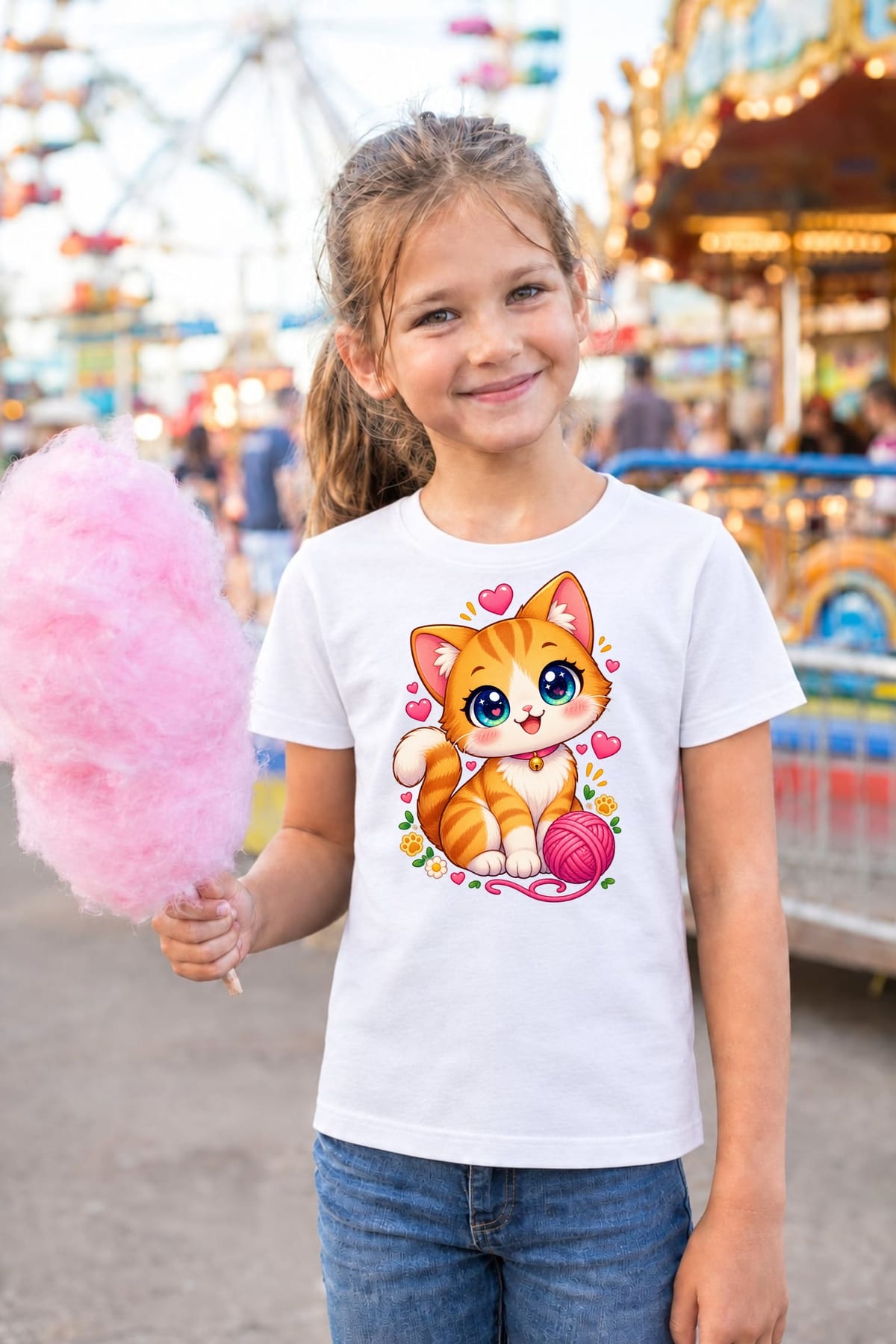 Koszulka z kotem dla dziewczynki biała słodki kawaii, zdjęcie 3
