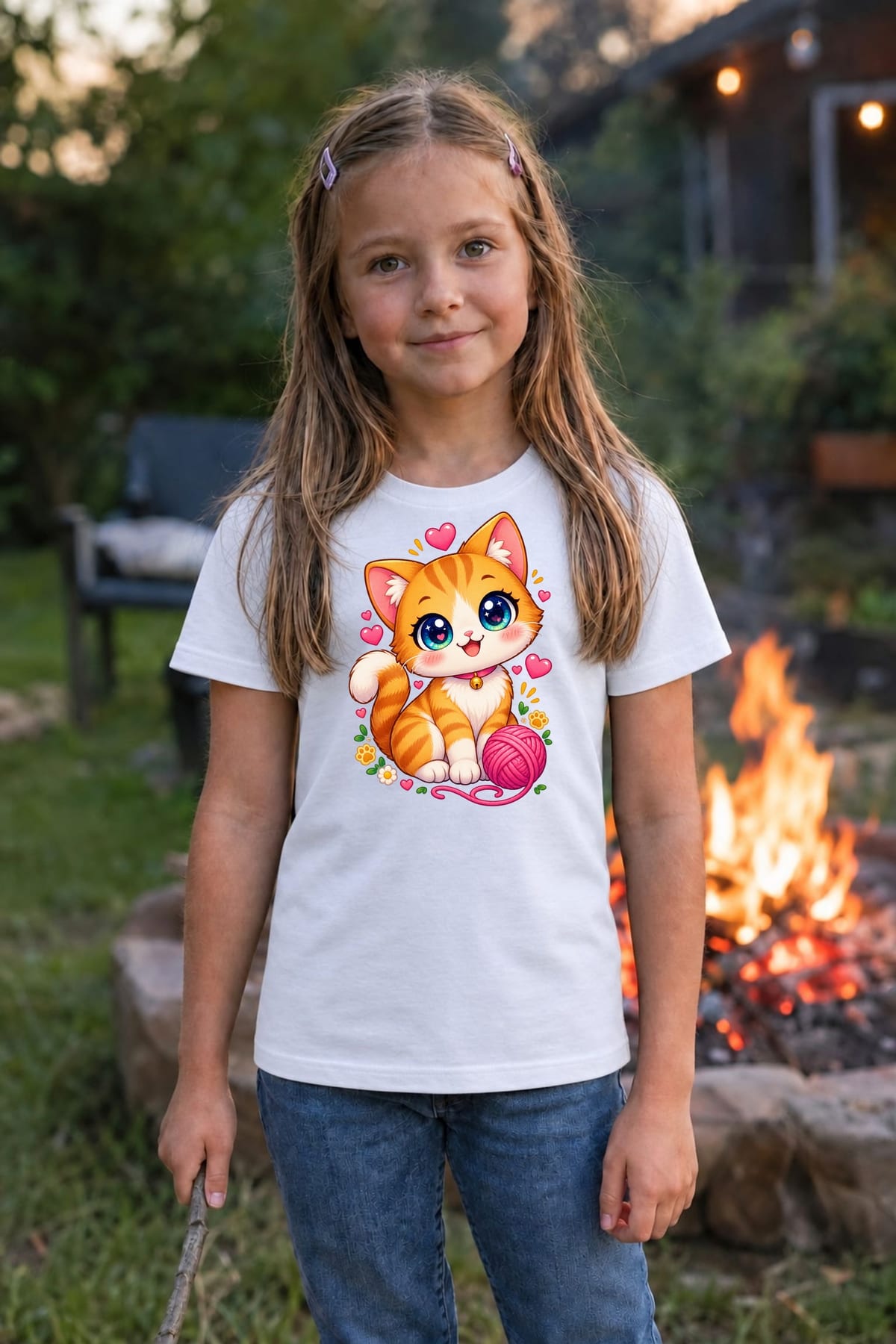 Koszulka z kotem dla dziewczynki biała słodki kawaii, zdjęcie 5