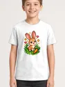 Koszulka dla chłopca z zającem biała pixel art w stylu retro gry, zdjęcie 1