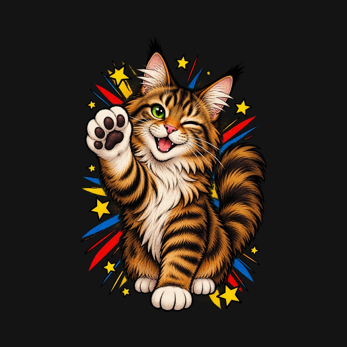 Koszulka z kotem maine coon dla chłopca czarna komiksowy styl, zdjęcie 2
