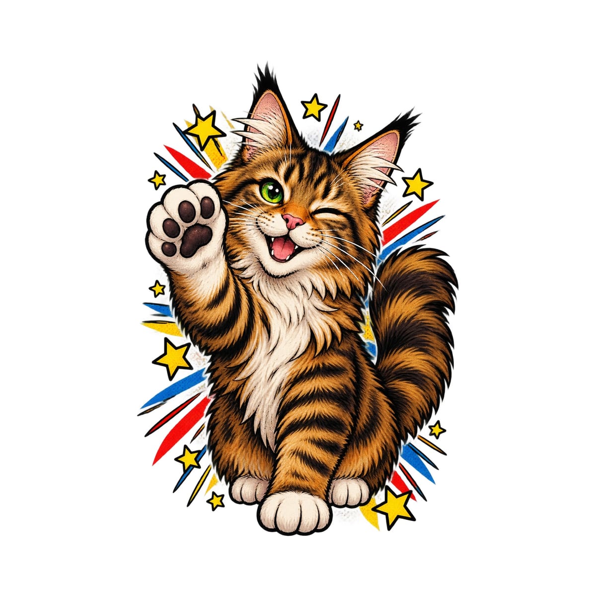 Koszulka z kotem maine coon dla chłopca biała komiksowy styl, zdjęcie 2