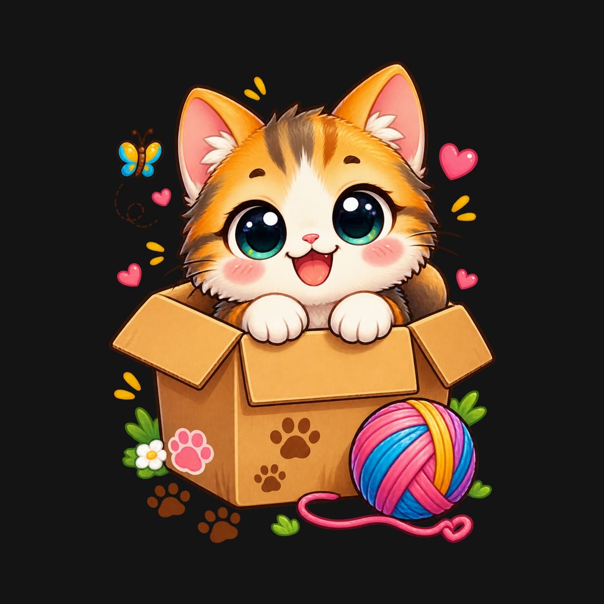 Koszulka z kotem w pudełku dla dziewczynki czarna słodki kawaii, zdjęcie 2