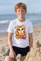 Koszulka z kotem w pudełku dla chłopca biała słodki styl kawaii, zdjęcie 3