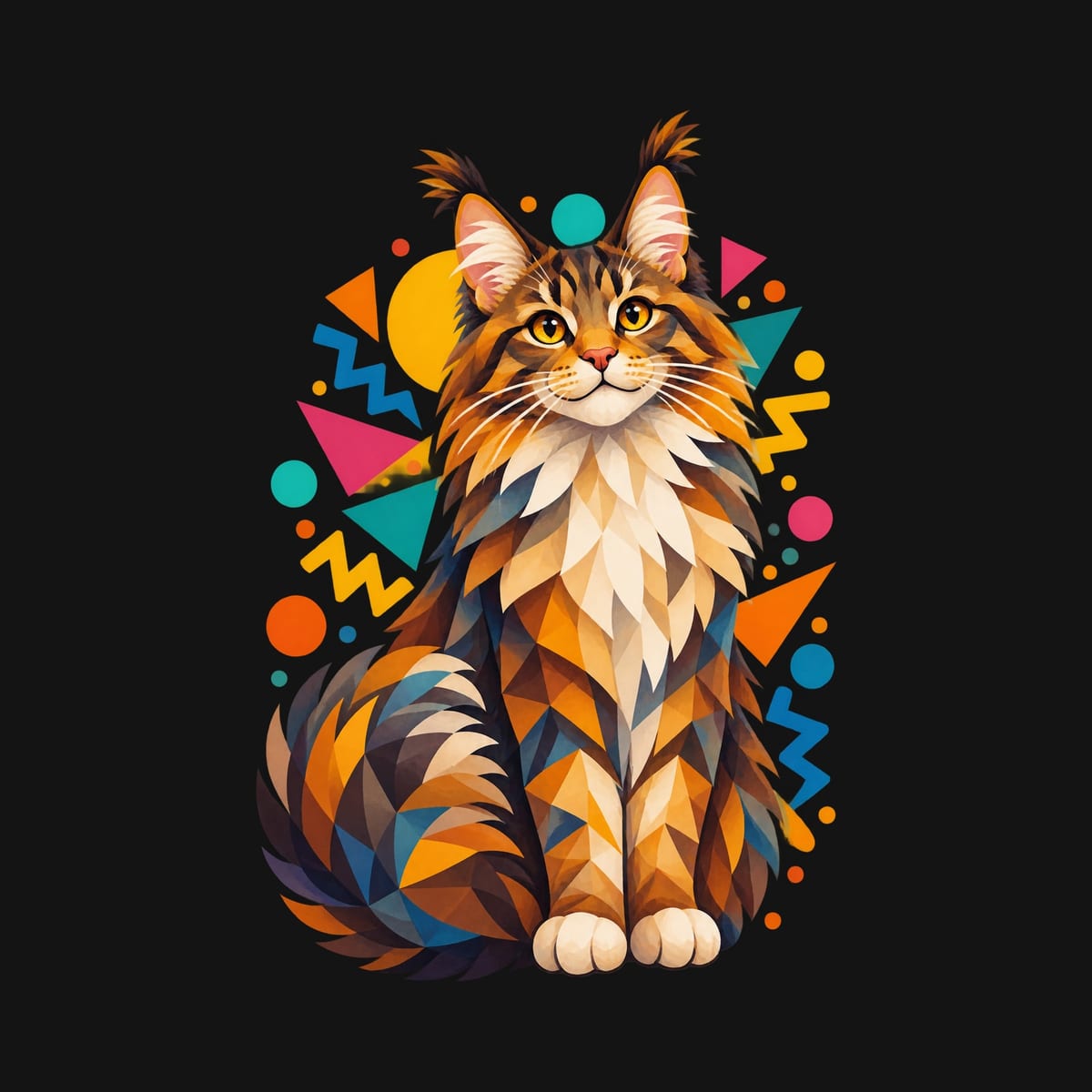 Koszulka z kotem maine coon dla chłopca czarna geometryczny styl, zdjęcie 2