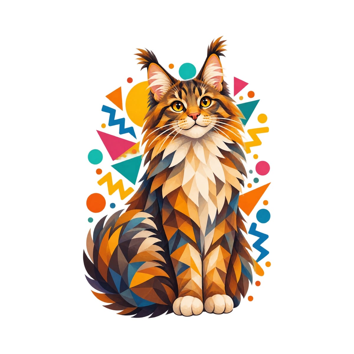 Koszulka z kotem maine coon dla chłopca biała geometryczny styl, zdjęcie 2