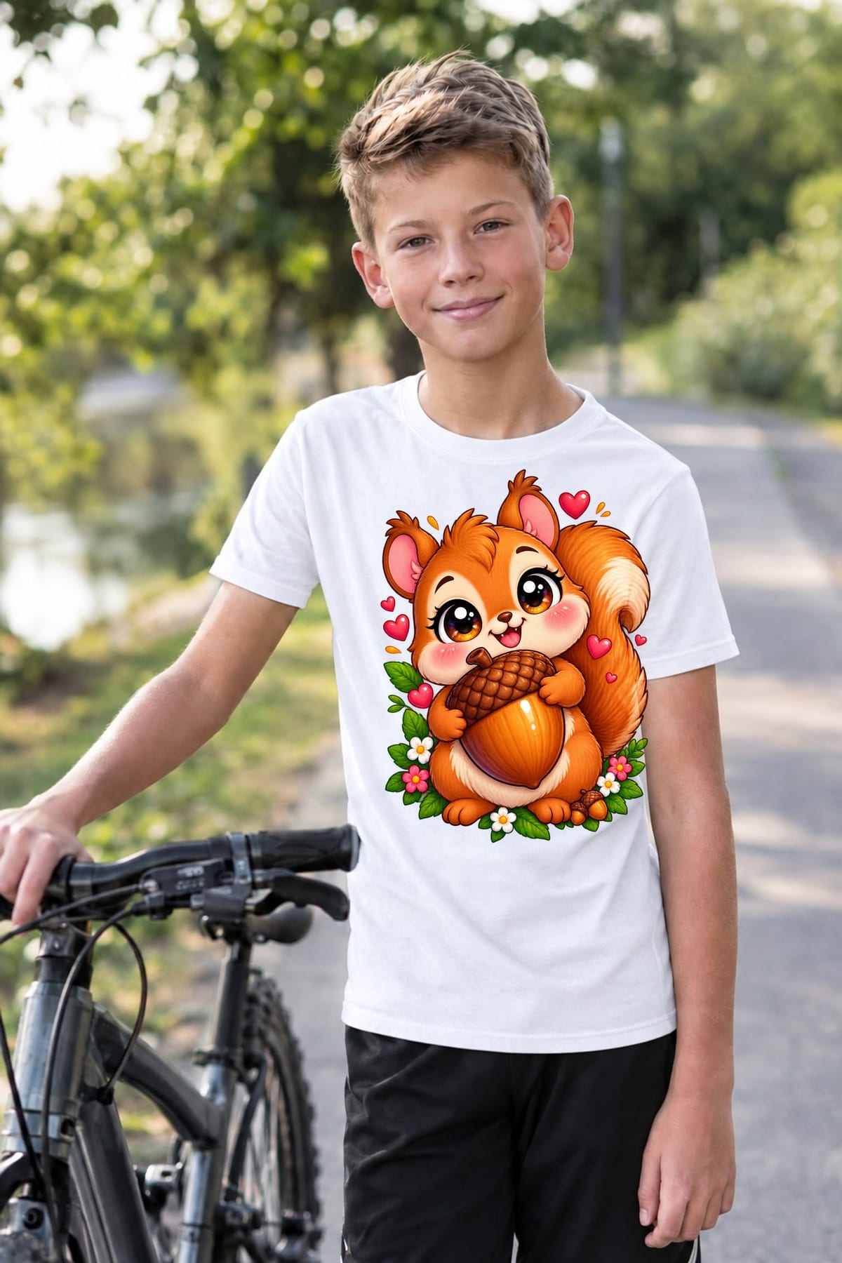 Koszulka dziecięca z wiewiórką dla chłopca biała słodki styl kawaii, zdjęcie 5