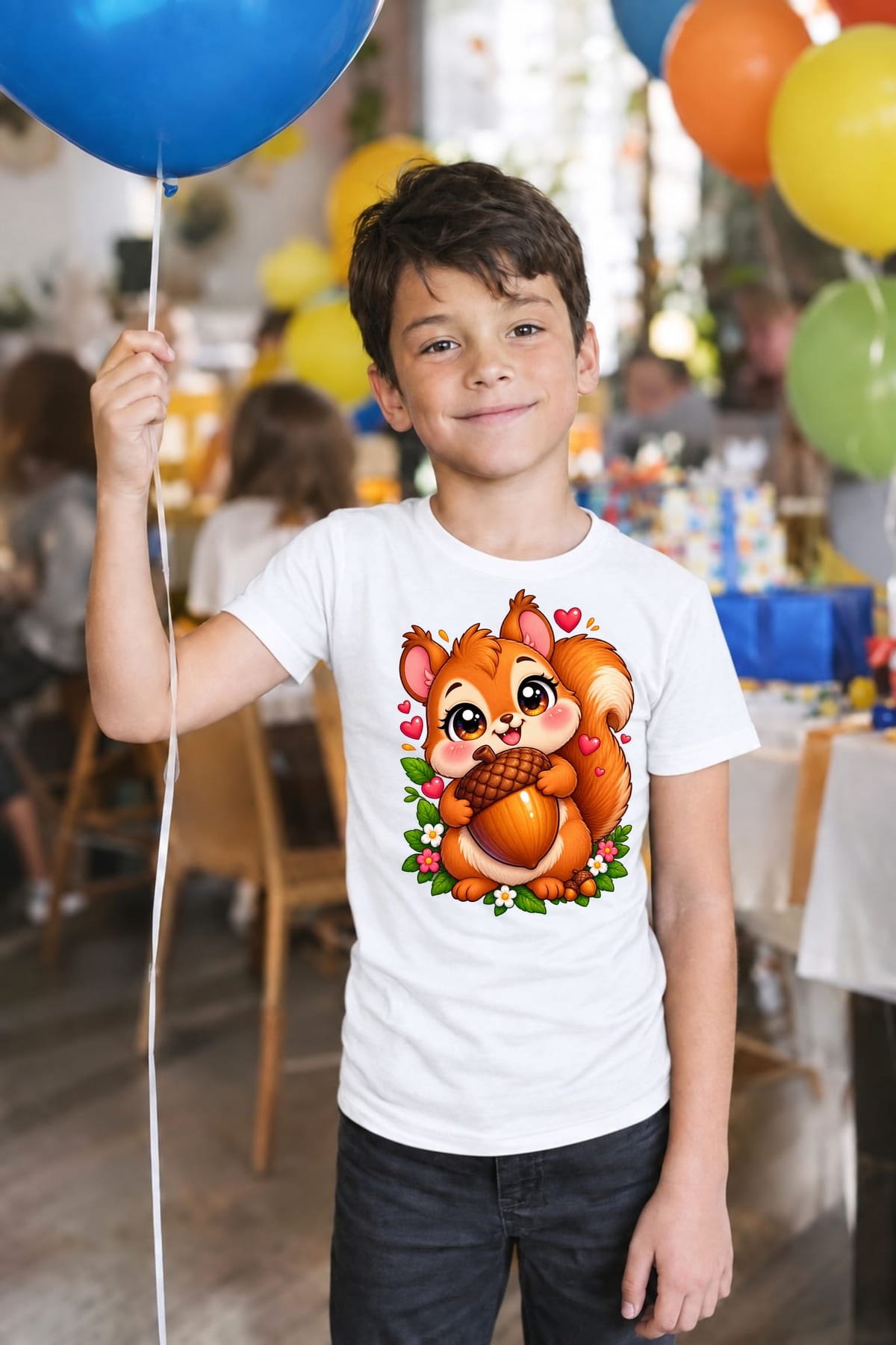 Koszulka dziecięca z wiewiórką dla chłopca biała słodki styl kawaii, zdjęcie 7