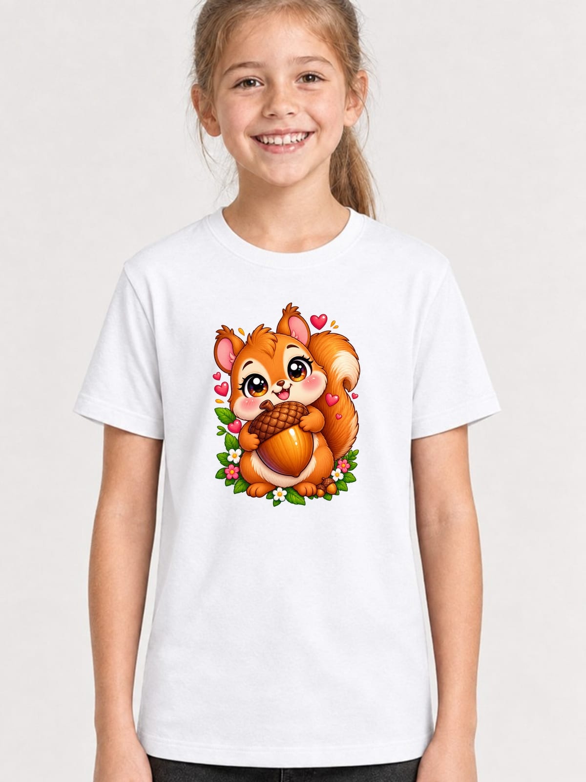 Koszulka dziecięca z wiewiórką dla dziewczynki biała słodki kawaii, zdjęcie 1