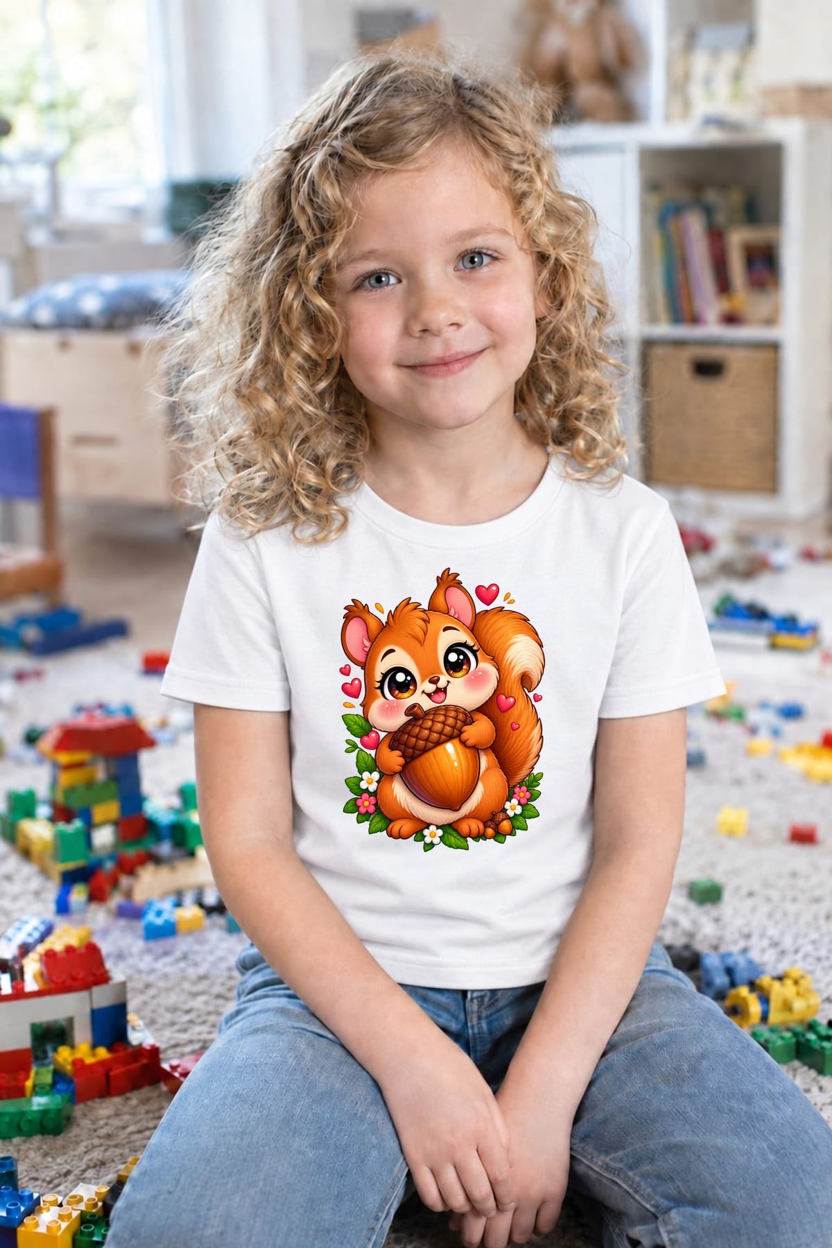 Koszulka dziecięca z wiewiórką dla dziewczynki biała słodki kawaii, zdjęcie 6