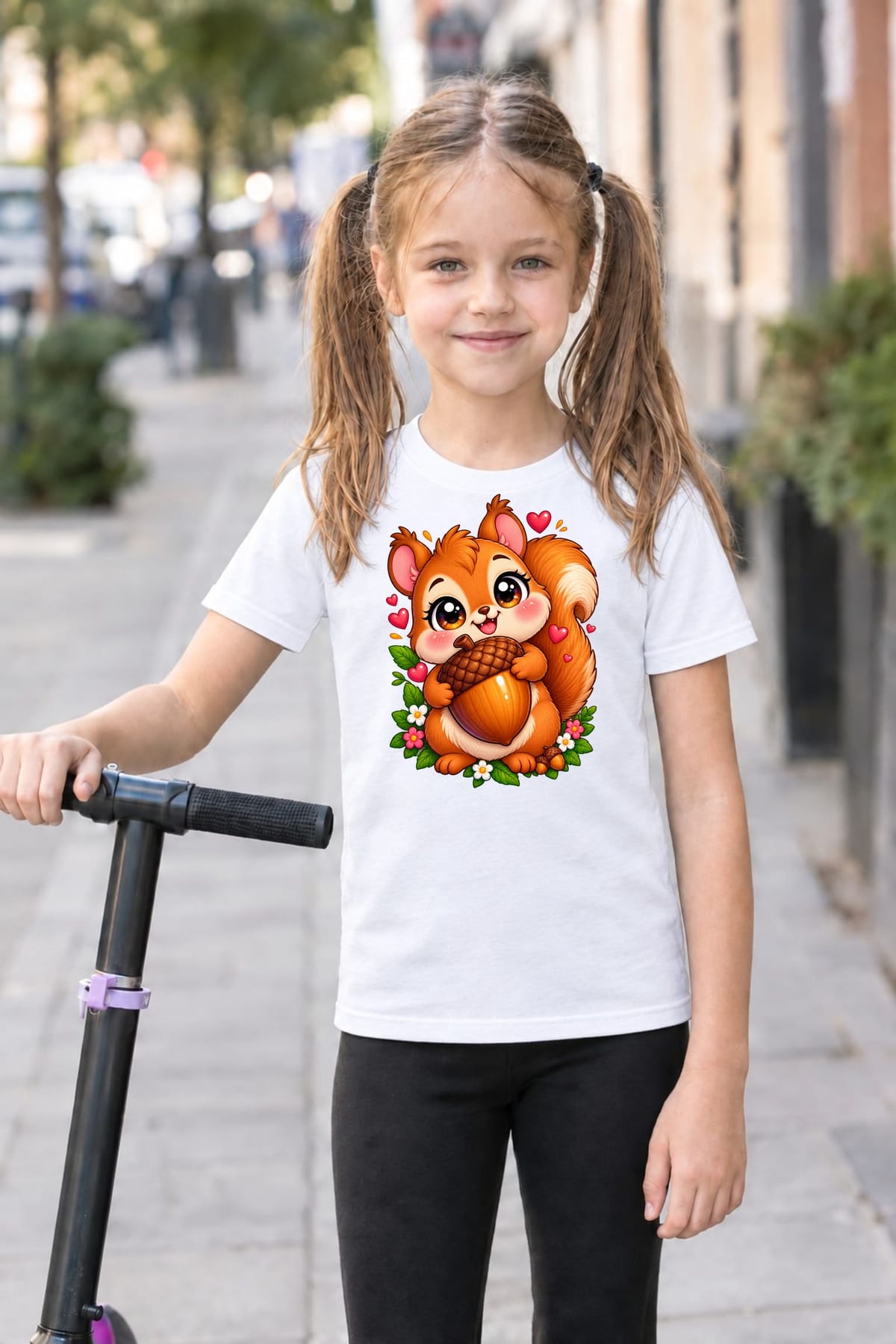 Koszulka dziecięca z wiewiórką dla dziewczynki biała słodki kawaii, zdjęcie 7