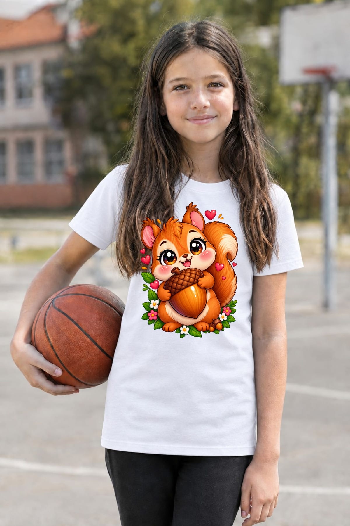 Koszulka dziecięca z wiewiórką dla dziewczynki biała słodki kawaii, zdjęcie 8