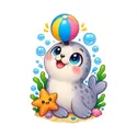 Koszulka z foczką dla chłopca biała słodki styl kawaii, zdjęcie 2