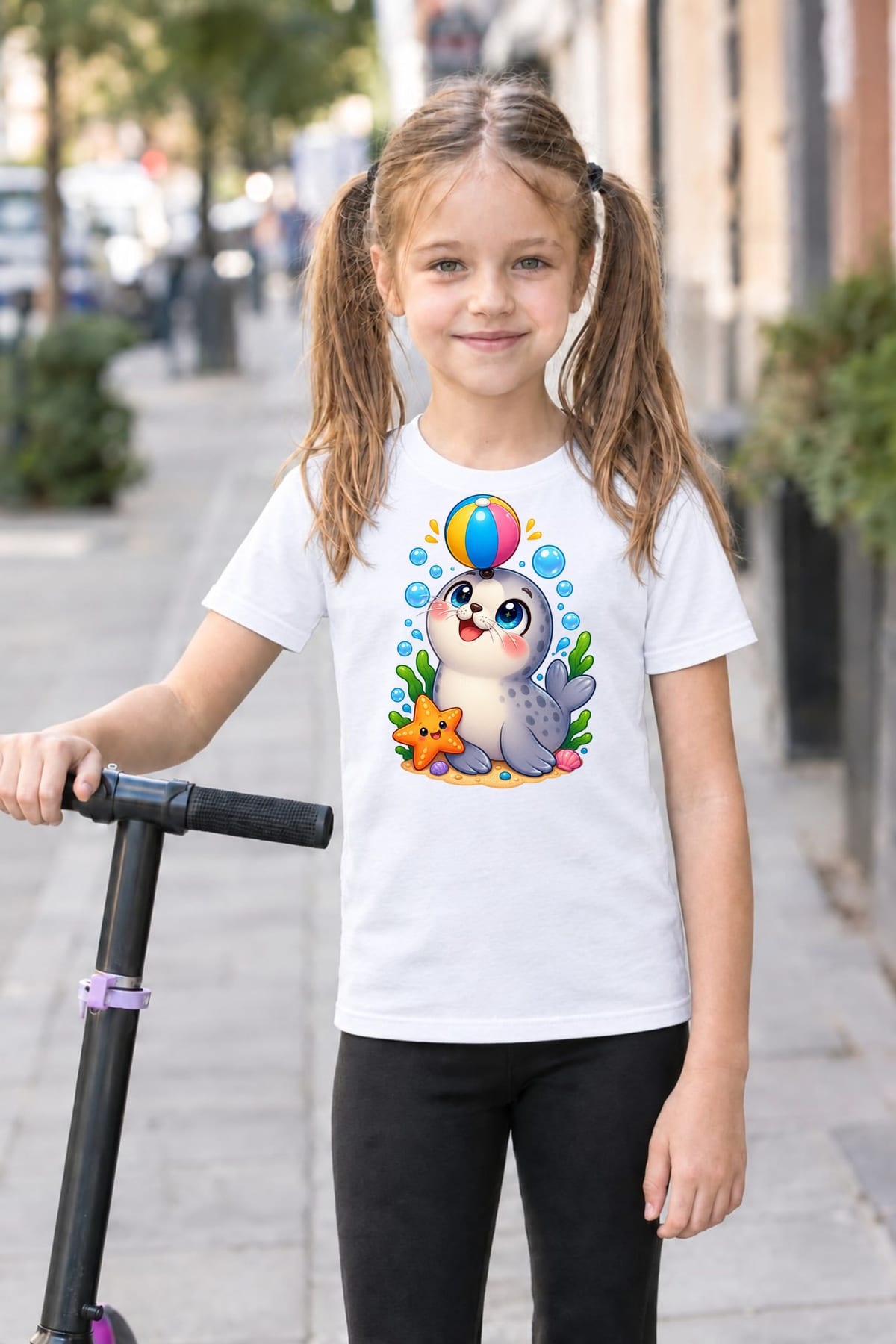 Koszulka z foczką dla dziewczynki biała słodki styl kawaii, zdjęcie 8