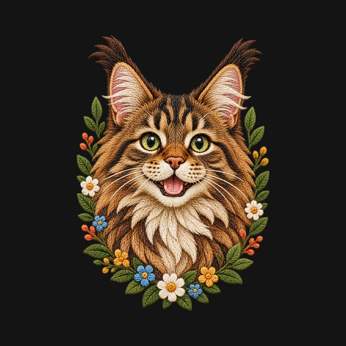 Koszulka z kotem dla dziewczynki czarna efekt haftu maine coon, zdjęcie 2