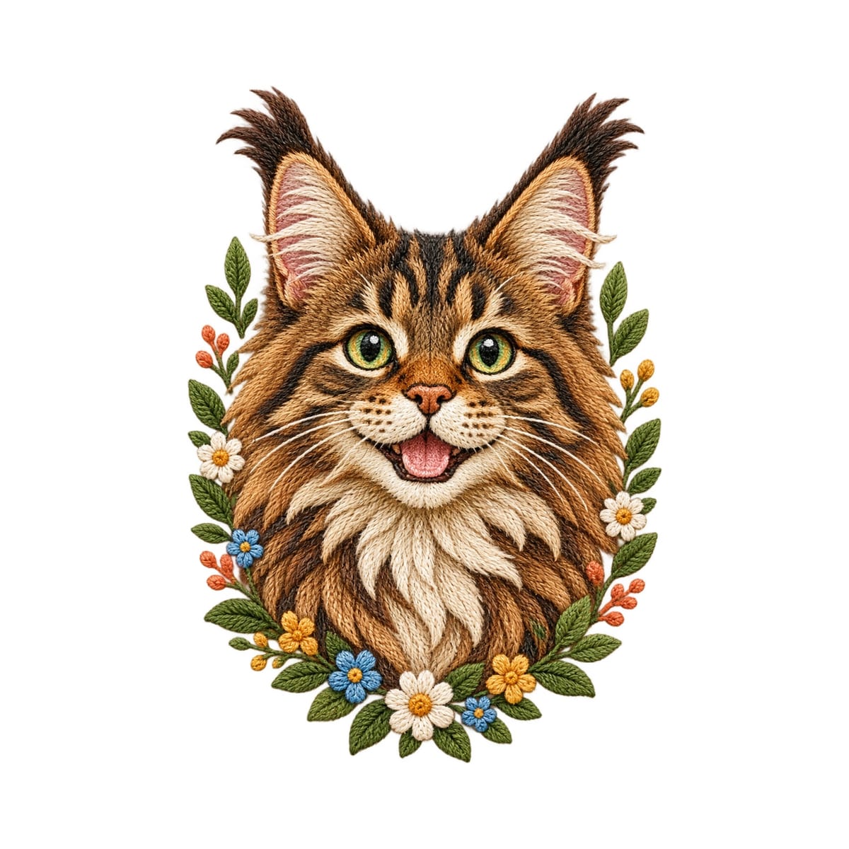 Koszulka z kotem dla dziewczynki biała efekt haftu maine coon, zdjęcie 2