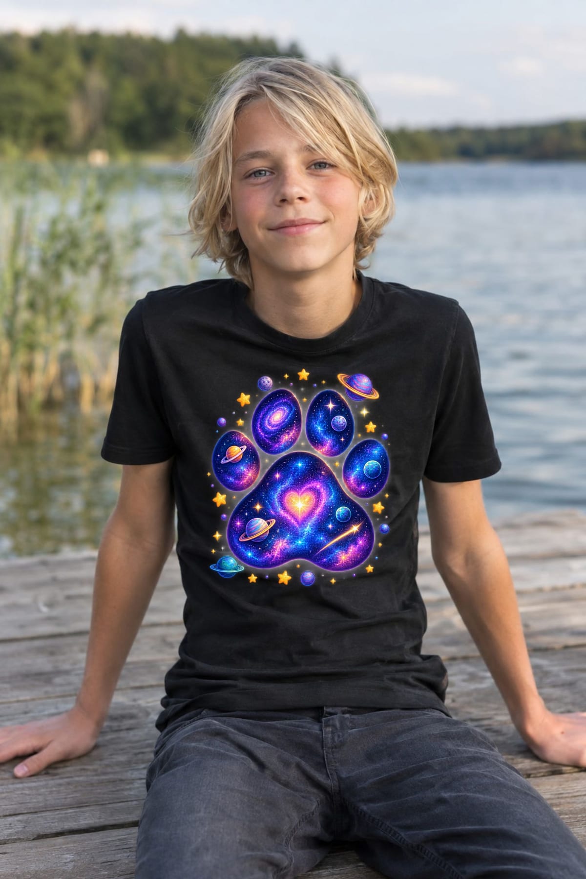 Koszulka z łapką kosmiczną dla chłopca czarna gwiezdne kolory, zdjęcie 8