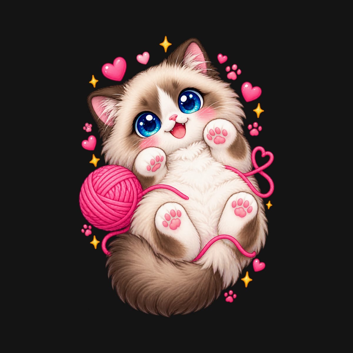 Koszulka z ragdollem dla dziewczynki czarna słodki styl kawaii, zdjęcie 2
