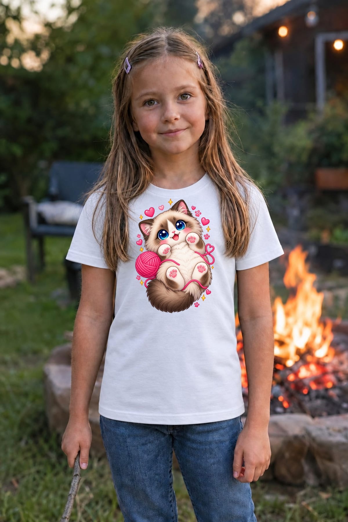 Koszulka z ragdollem dla dziewczynki biała słodki styl kawaii, zdjęcie 4
