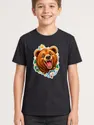 Koszulka z grizzly dla chłopca czarna styl naklejki, zdjęcie 1