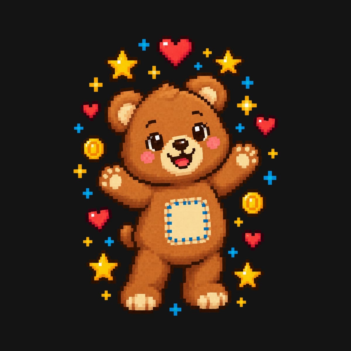 Koszulka z misiem pixel art dla chłopca czarna pixel art prezent, zdjęcie 2