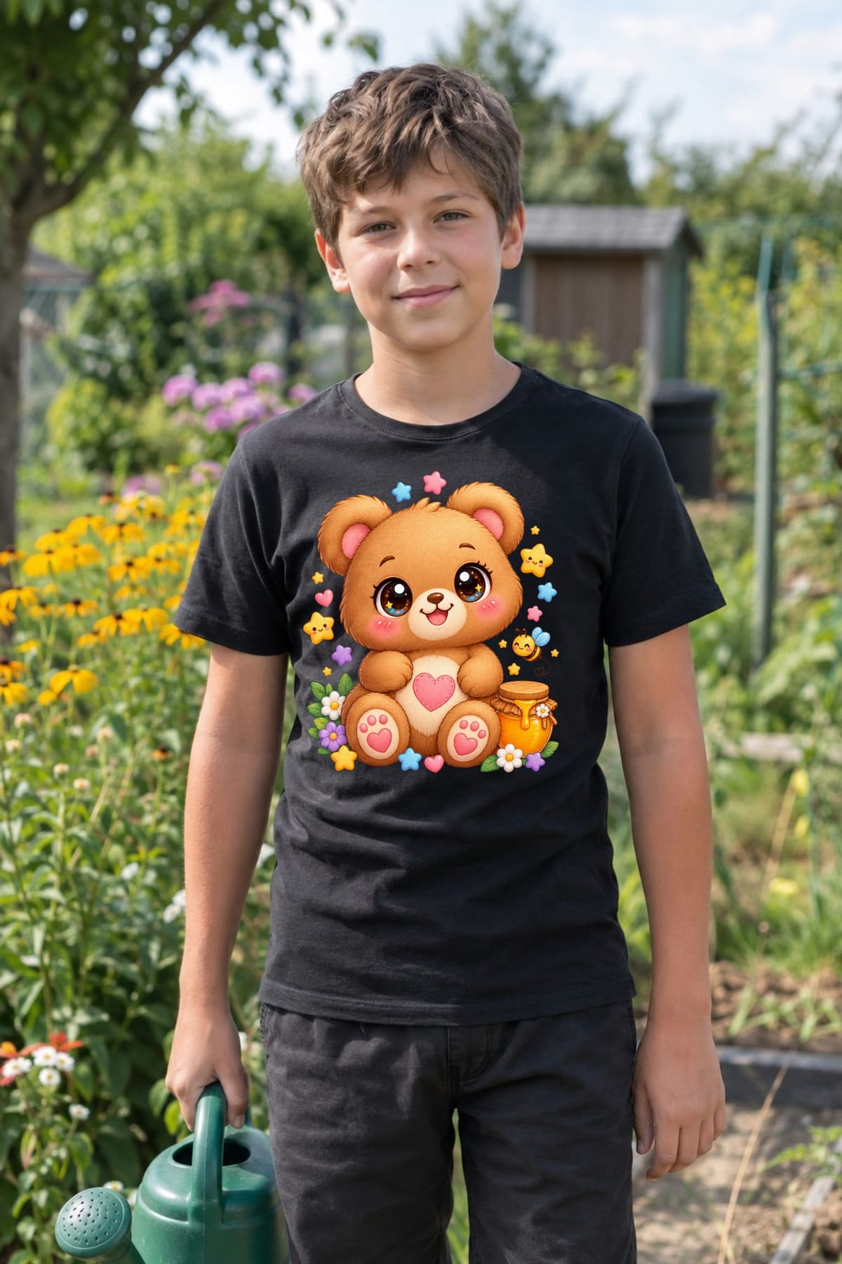 Koszulka z misiem pluszowym dla chłopca czarna słodki kawaii, zdjęcie 5