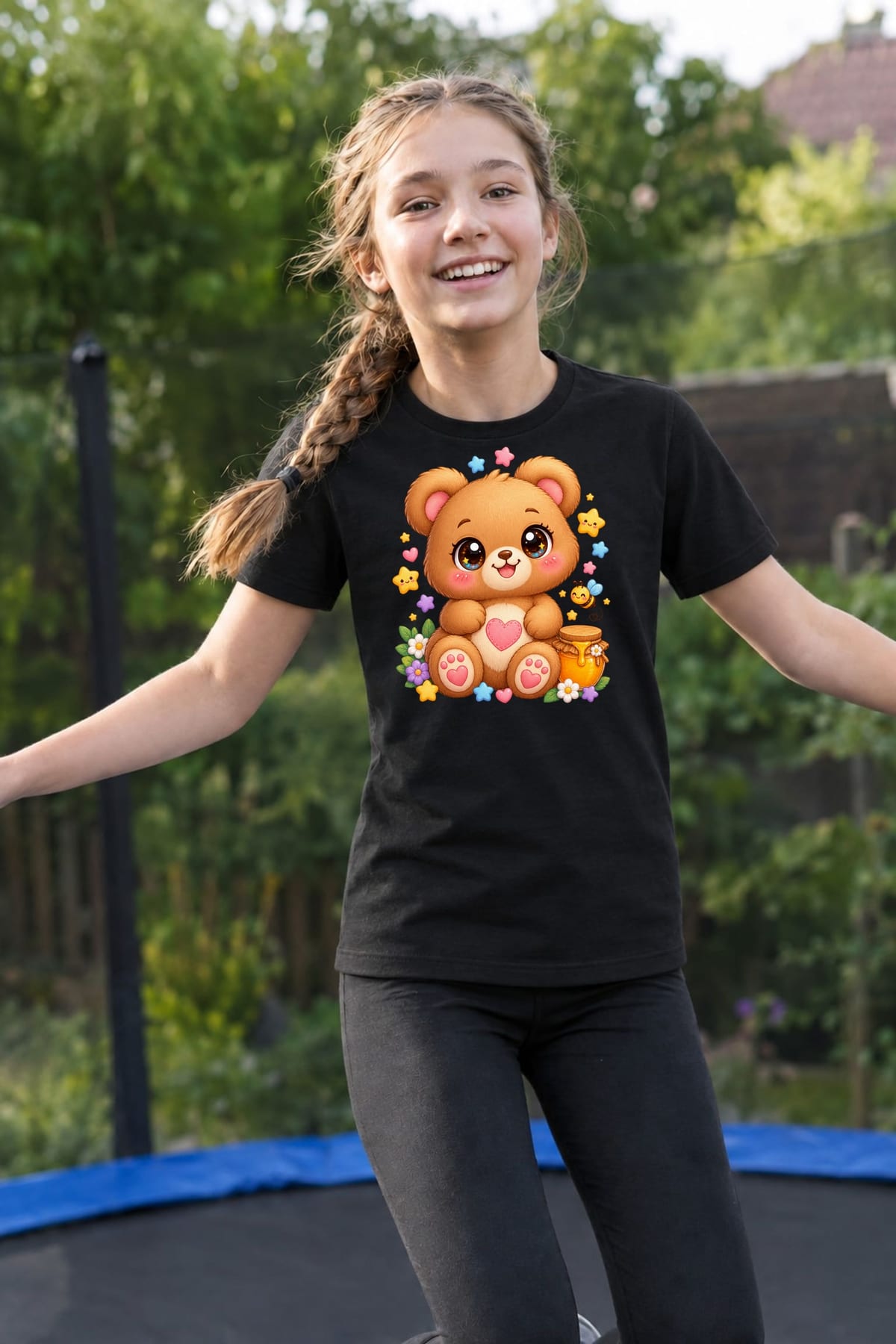 Koszulka z misiem pluszowym dla dziewczynki czarna kawaii, zdjęcie 5