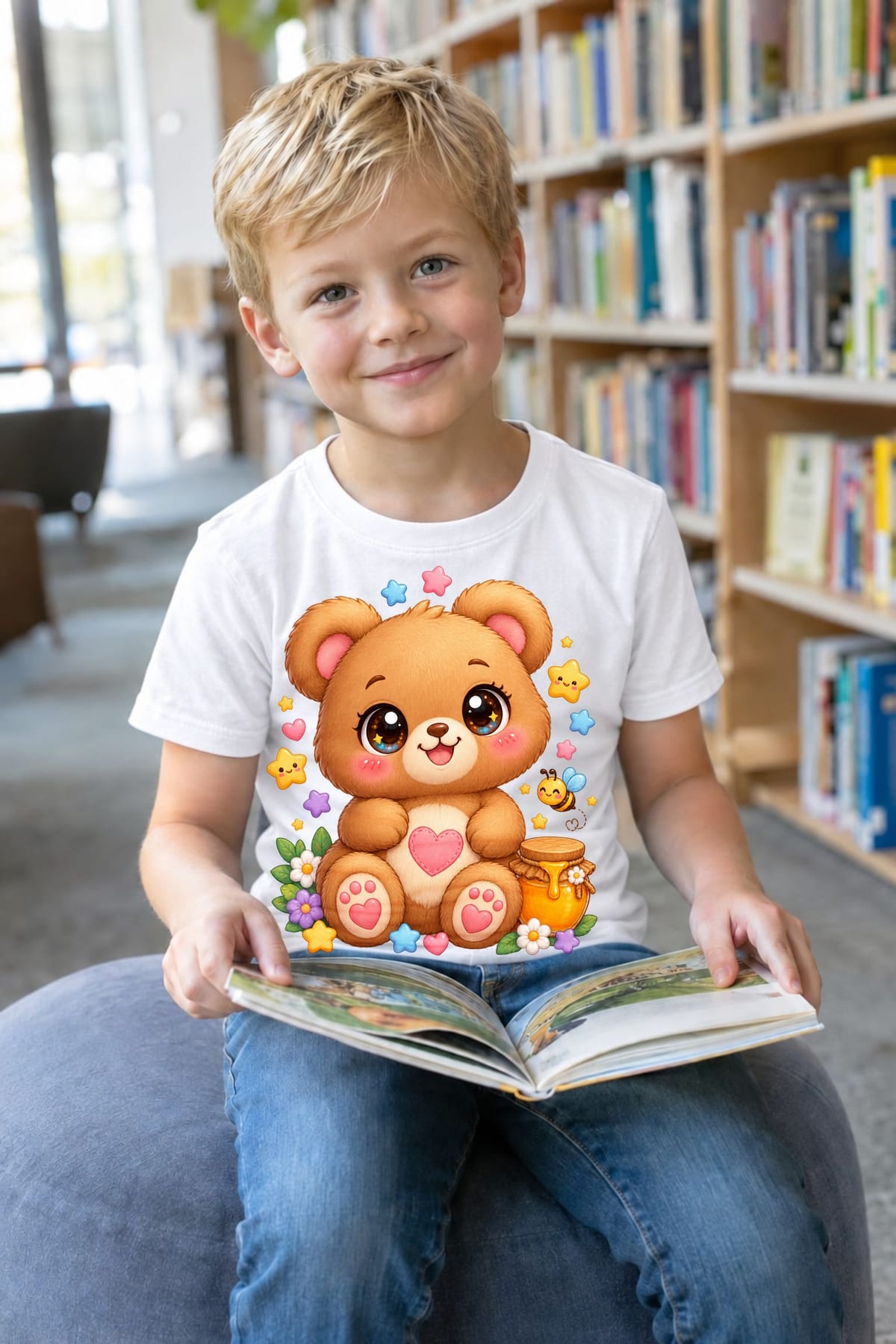 Koszulka z misiem pluszowym dla chłopca biała słodki kawaii, zdjęcie 6
