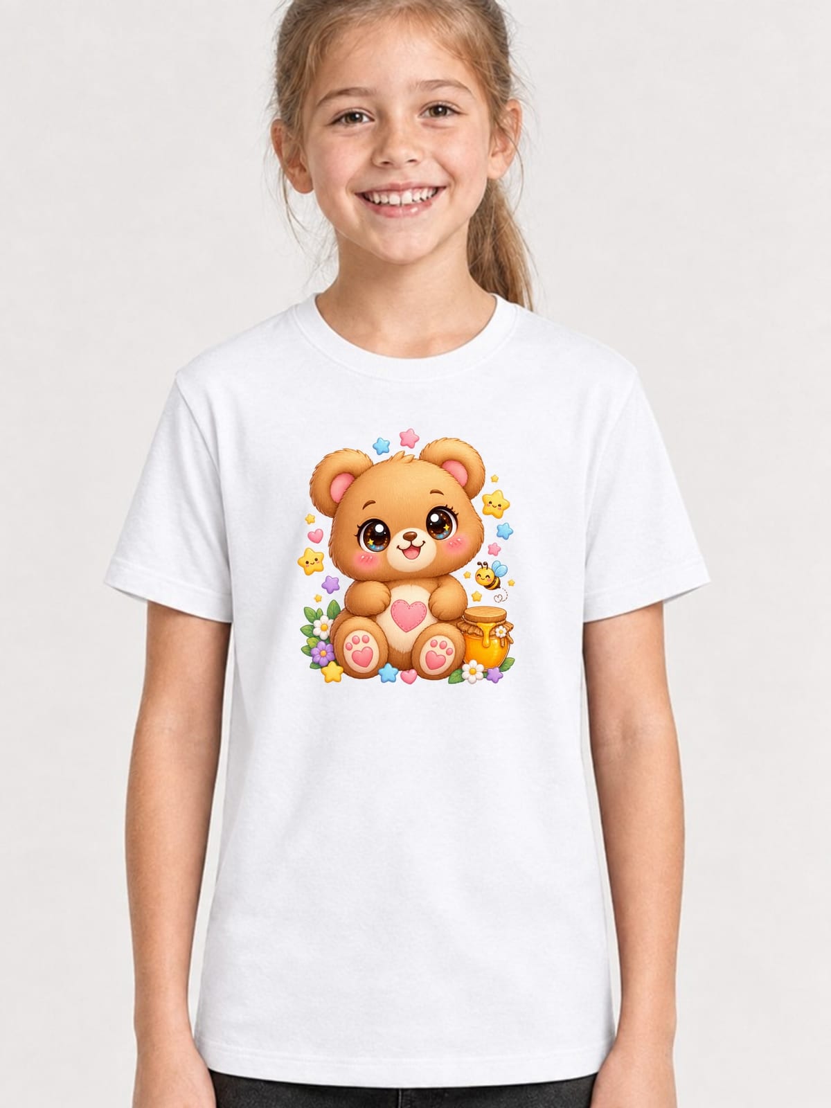 Koszulka z misiem pluszowym dla dziewczynki biała kawaii, zdjęcie 1
