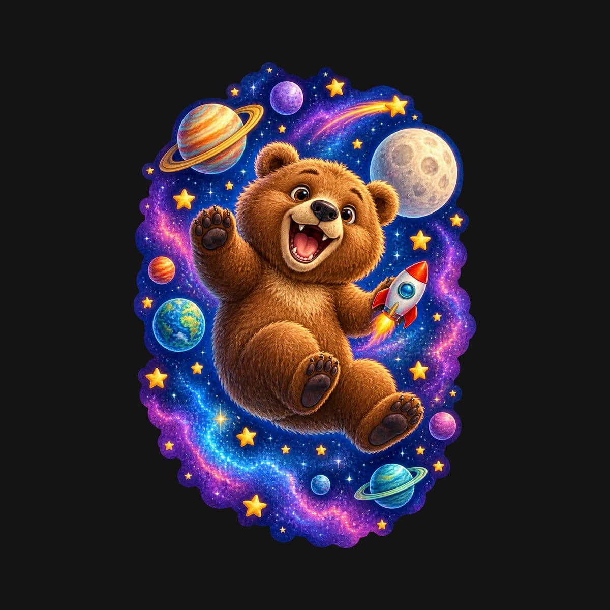 Koszulka z grizzly kosmicznym dla chłopca czarna kosmiczna przygoda, zdjęcie 2