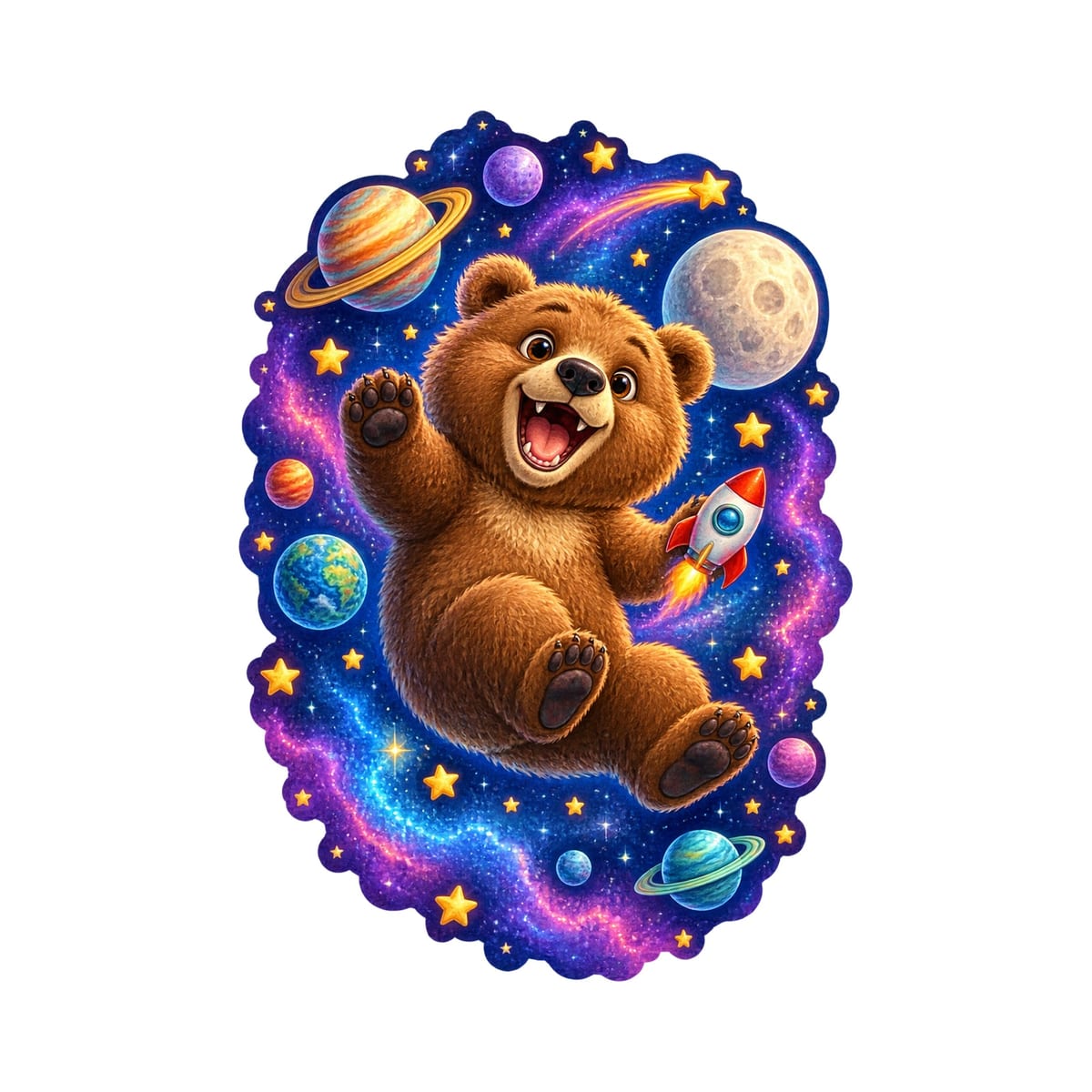 Koszulka z grizzly kosmicznym dla chłopca biała kosmiczna przygoda, zdjęcie 2