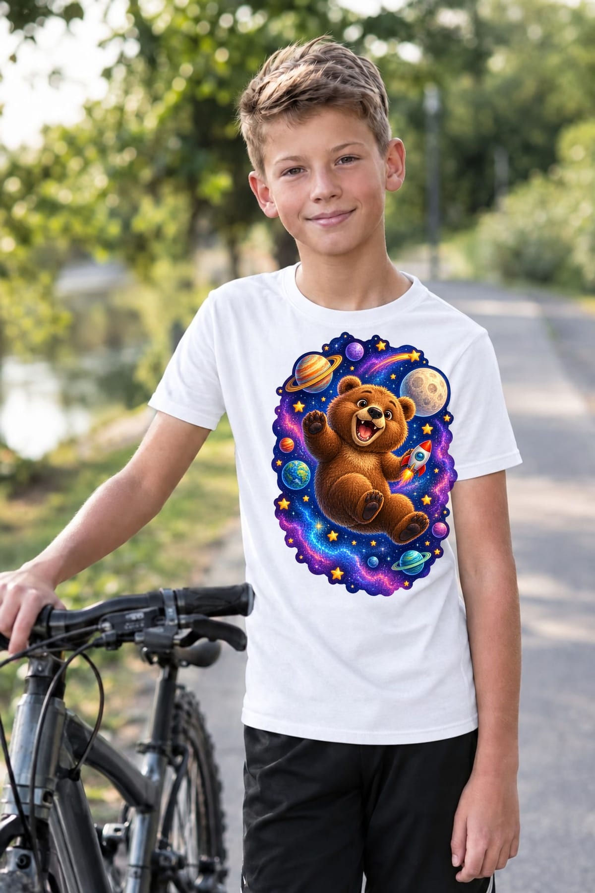 Koszulka z grizzly kosmicznym dla chłopca biała kosmiczna przygoda, zdjęcie 6