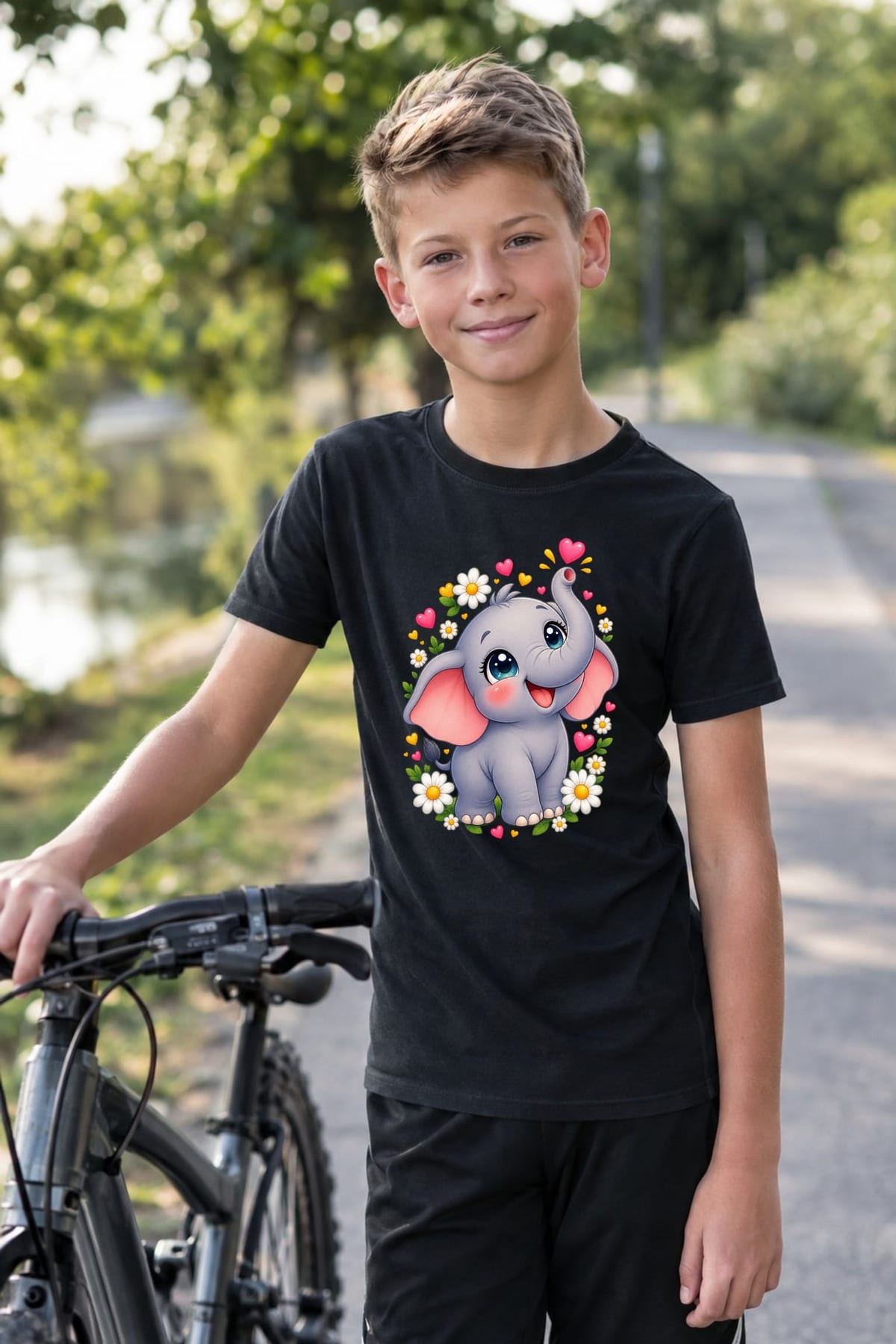 Koszulka ze słonikiem dla chłopca czarna słodki kawaii, zdjęcie 6