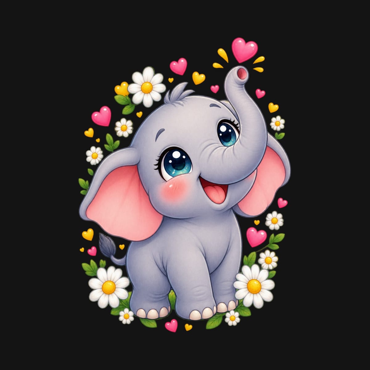 Koszulka ze słonikiem dla dziewczynki czarna słodki kawaii, zdjęcie 2