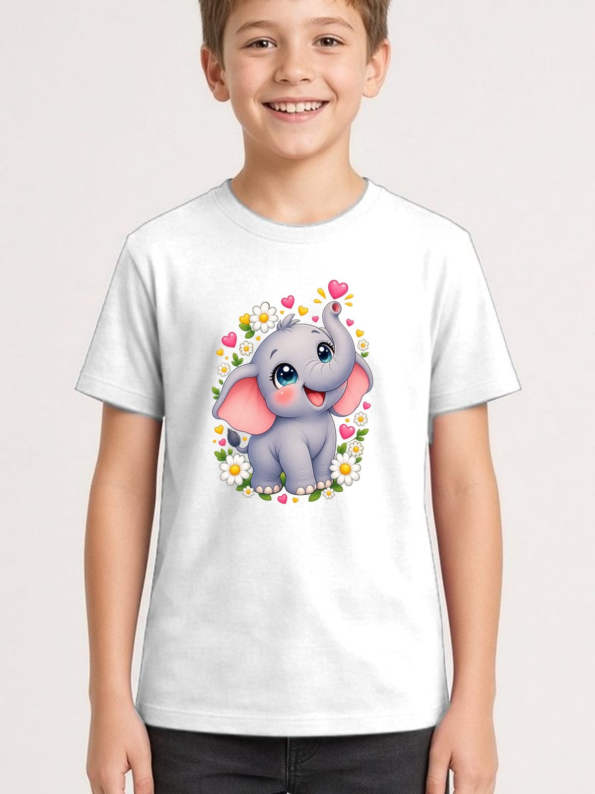 Koszulka ze słonikiem dla chłopca biała słodki kawaii, zdjęcie 1