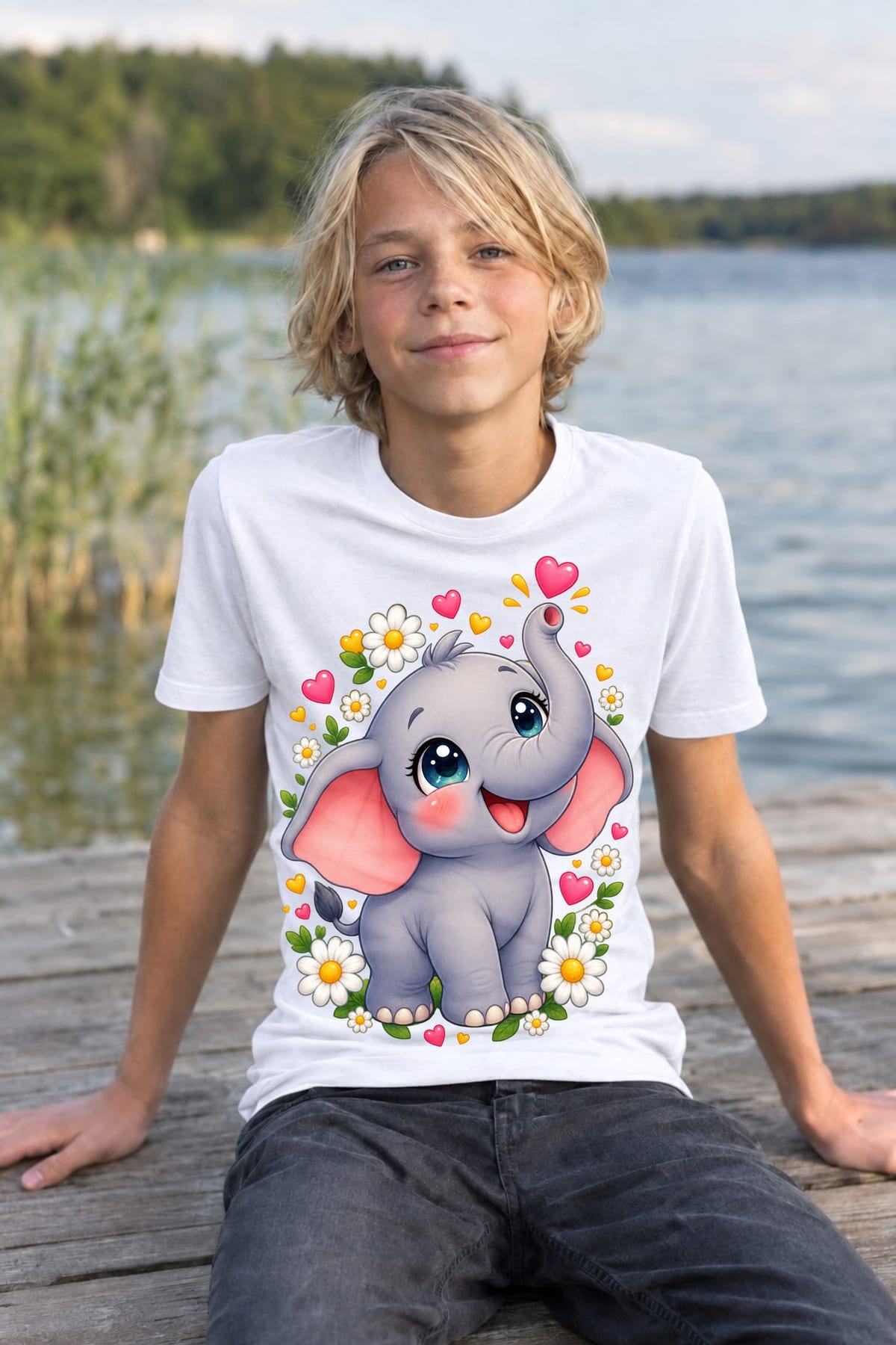 Koszulka ze słonikiem dla chłopca biała słodki kawaii, zdjęcie 3