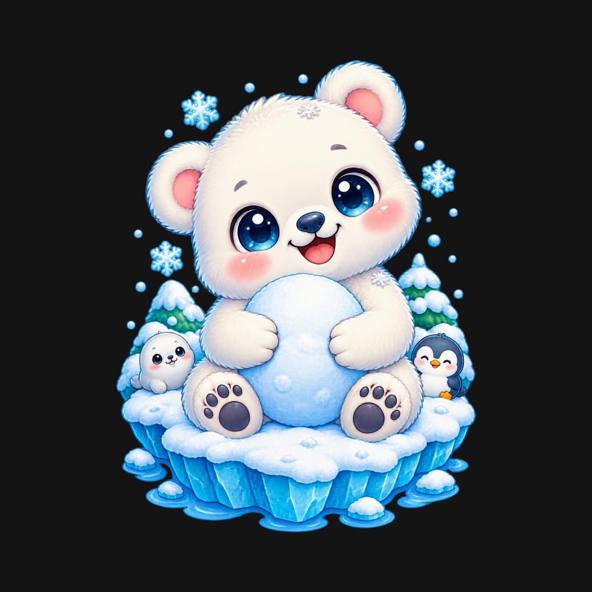 Koszulka z misiem polarnym dla chłopca czarna słodki kawaii, zdjęcie 2