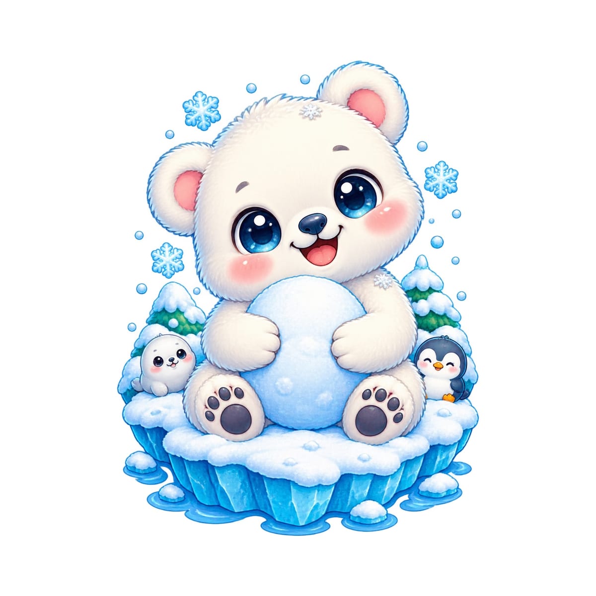Koszulka z misiem polarnym dla dziewczynki biała kawaii, zdjęcie 2