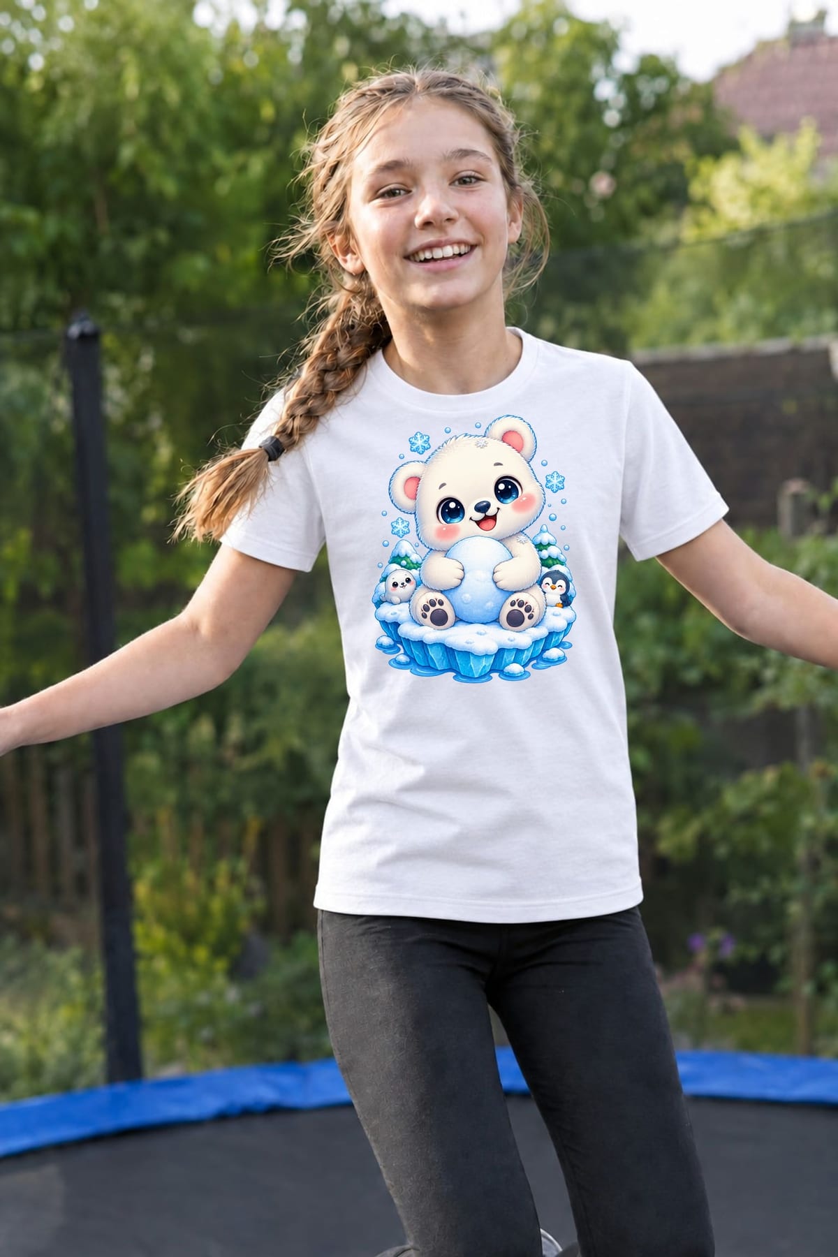 Koszulka z misiem polarnym dla dziewczynki biała kawaii, zdjęcie 3