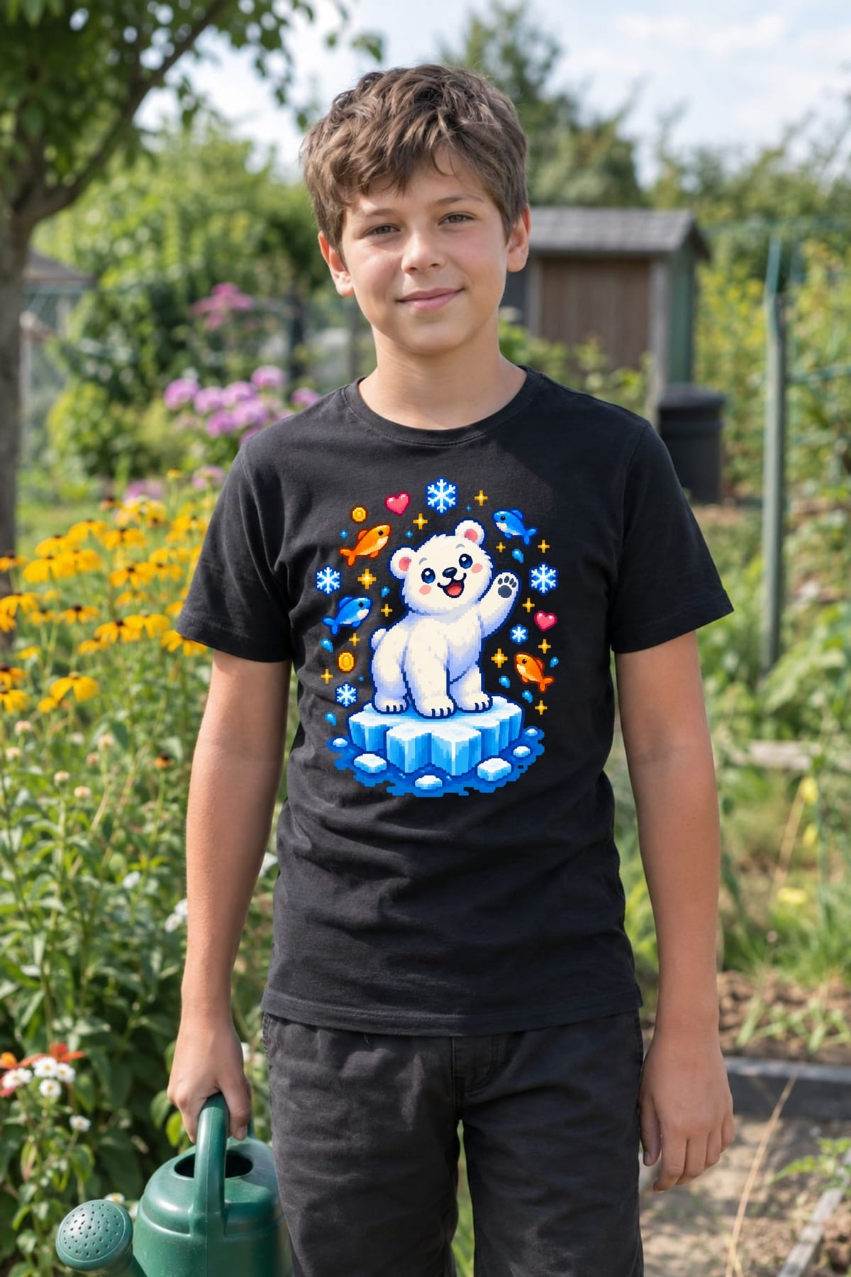 Koszulka dziecięca z niedźwiedziem polarnym dla chłopca czarna pixel art, zdjęcie 5