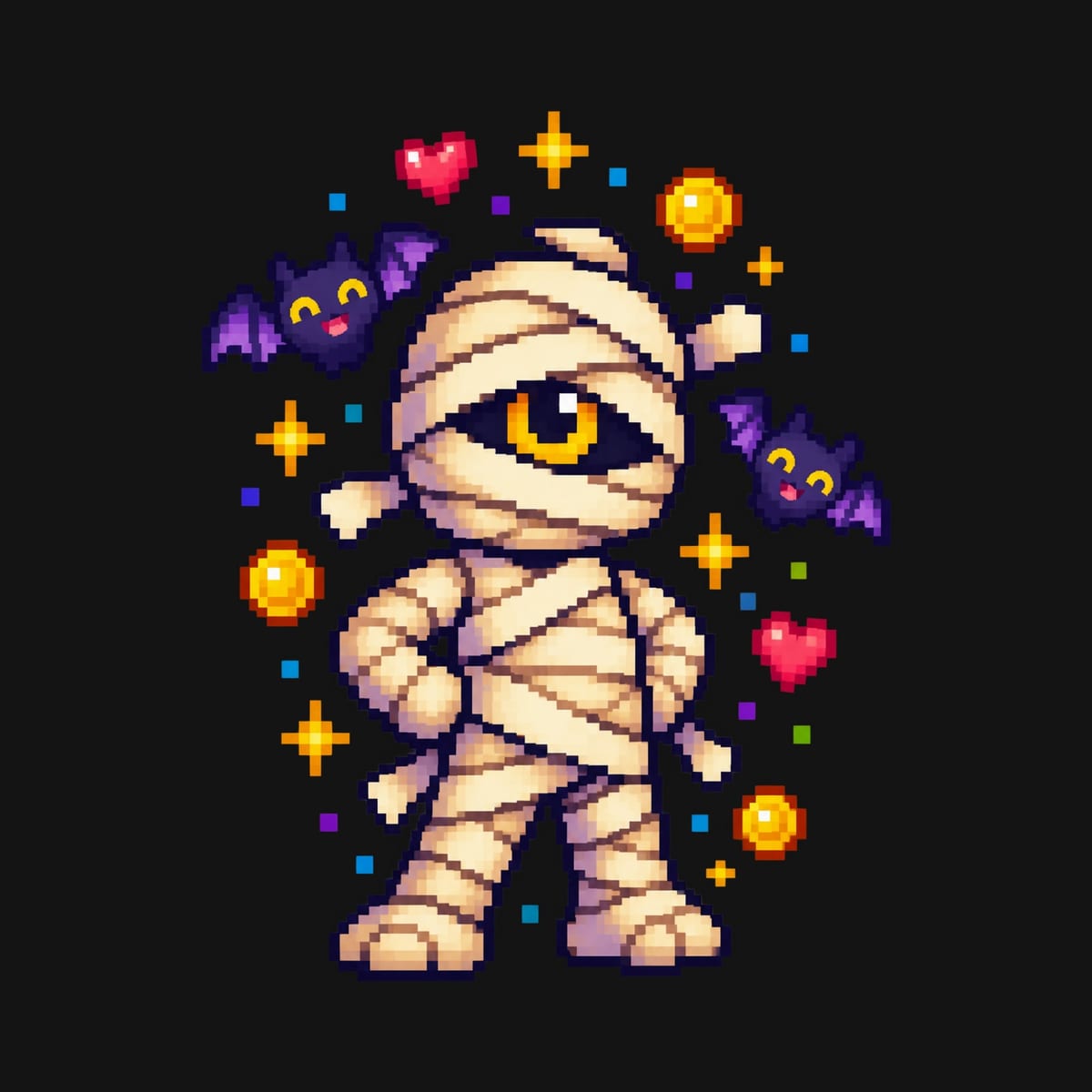 Koszulka z mumią pixel art dla chłopca czarna blokowy styl, zdjęcie 2