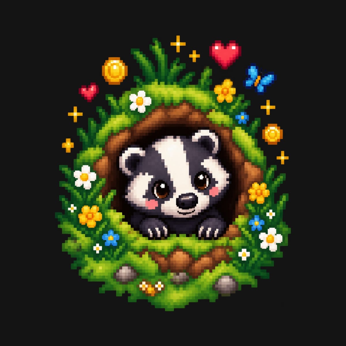 Koszulka z borsukiem dla chłopca czarna pixel art, zdjęcie 2