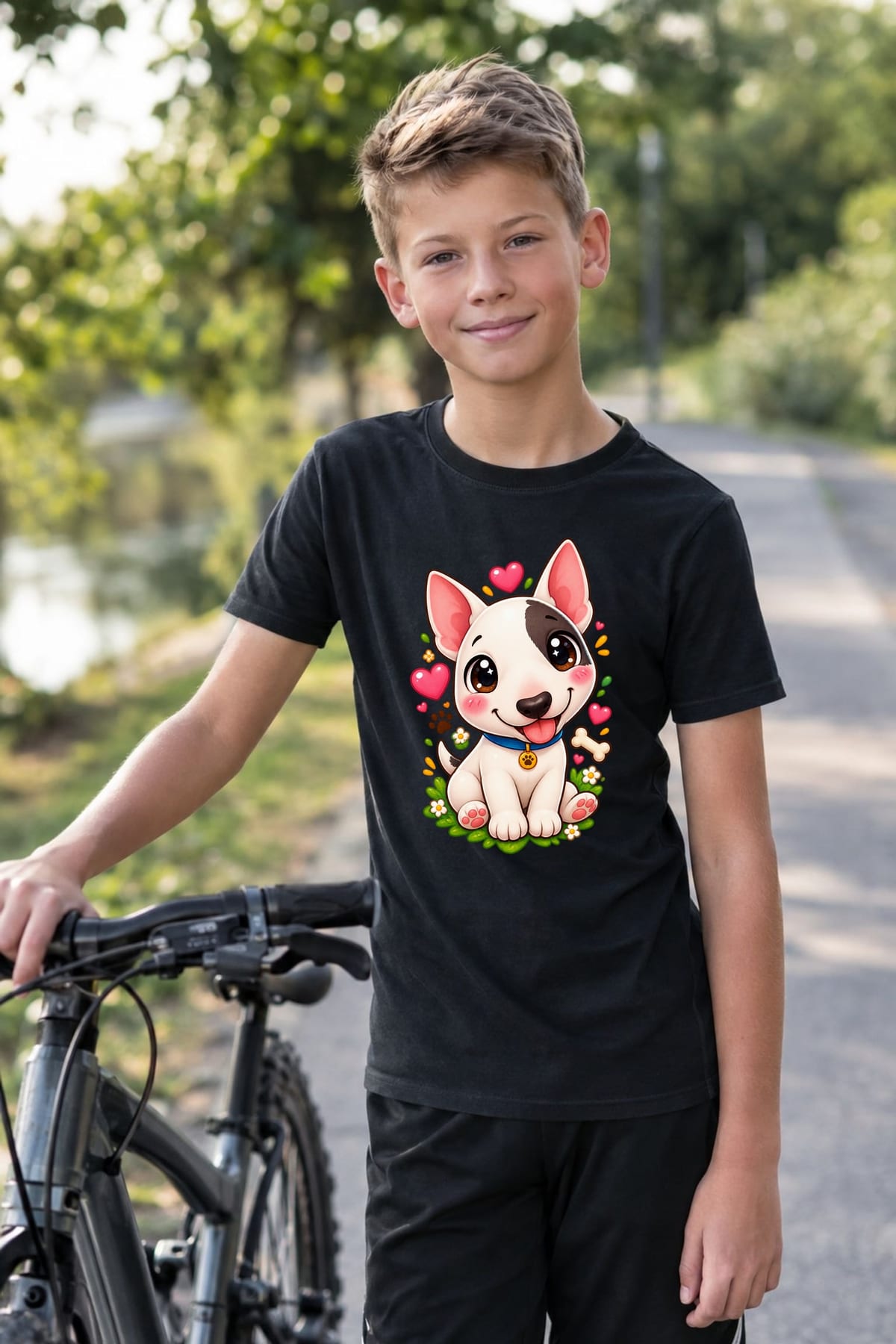 Koszulka dziecięca z bulterierem dla chłopca czarna słodki kawaii, zdjęcie 6