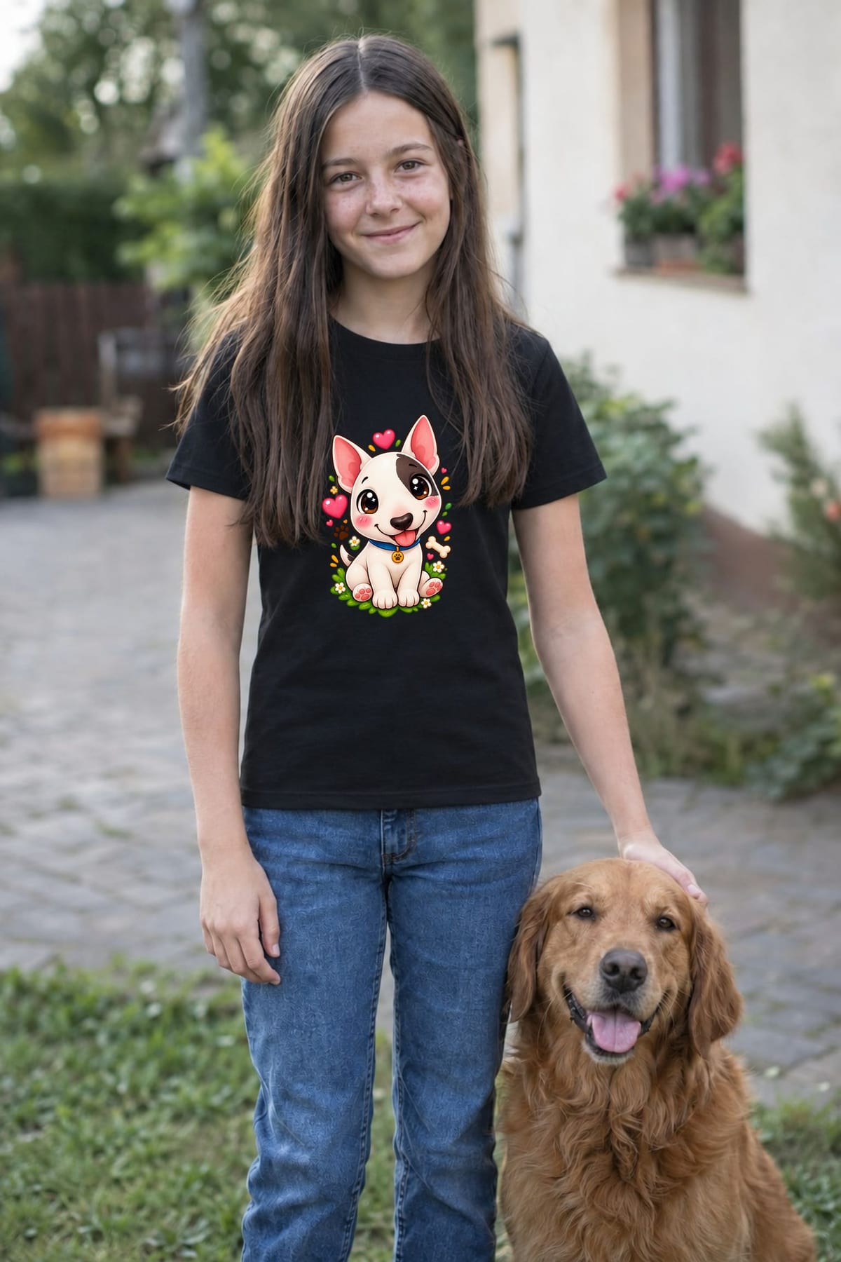 Koszulka dziecięca z bulterierem dla dziewczynki czarna kawaii, zdjęcie 3