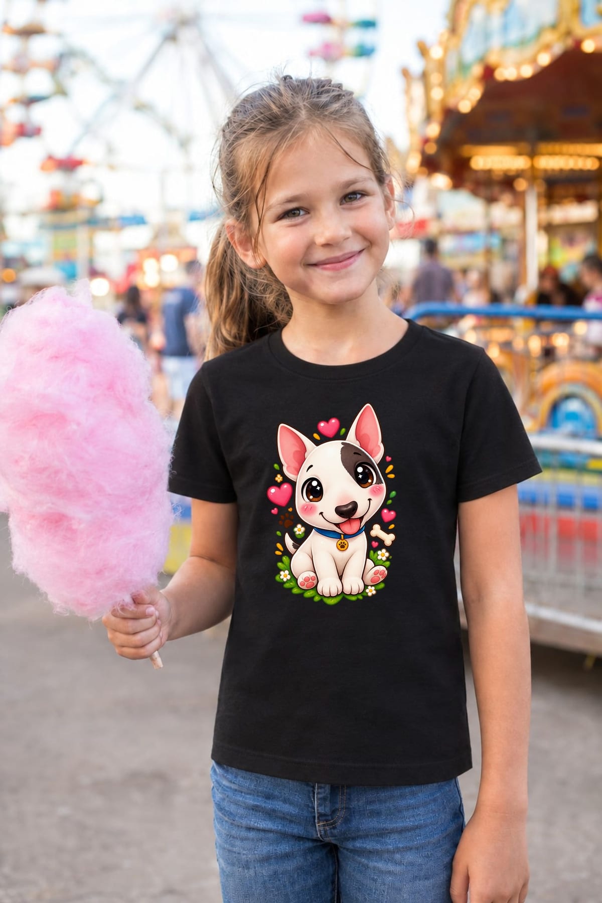 Koszulka dziecięca z bulterierem dla dziewczynki czarna kawaii, zdjęcie 5