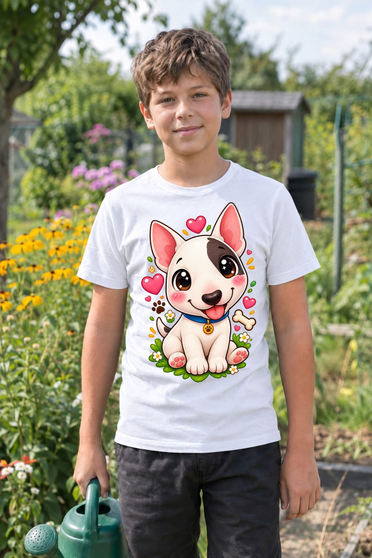 Koszulka dziecięca z bulterierem dla chłopca biała słodki kawaii, zdjęcie 6