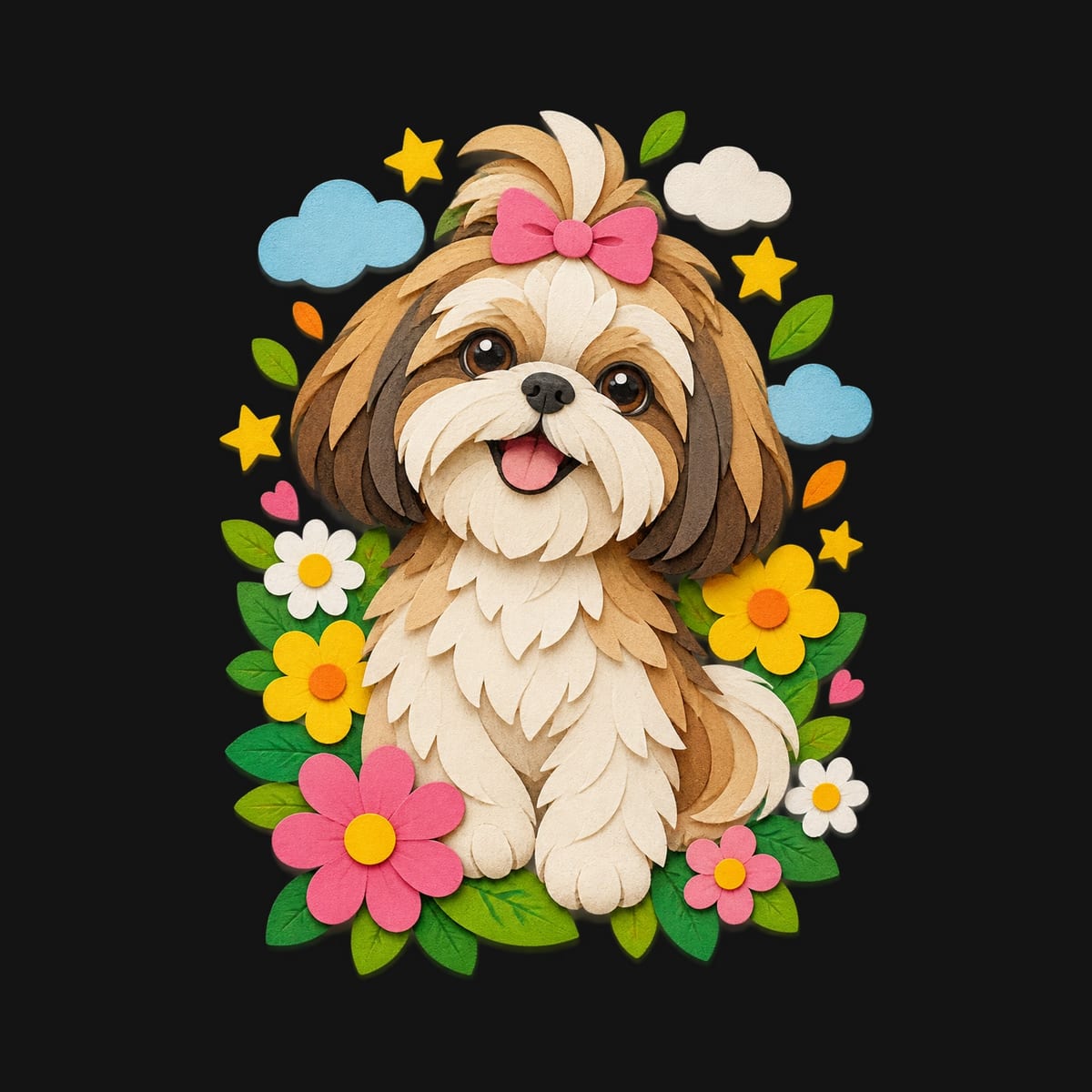 Koszulka dla dziewczynki z shih tzu czarna papierowa wycinanka, zdjęcie 2