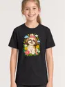 Koszulka dla dziewczynki z shih tzu czarna papierowa wycinanka, zdjęcie 1