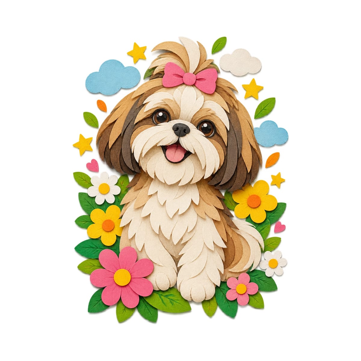 Koszulka dla dziewczynki z shih tzu biała papierowa wycinanka, zdjęcie 2